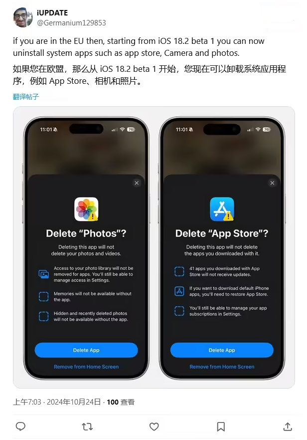 岚山苹果手机维修分享iOS 18.2 支持删除 App Store 应用商店 