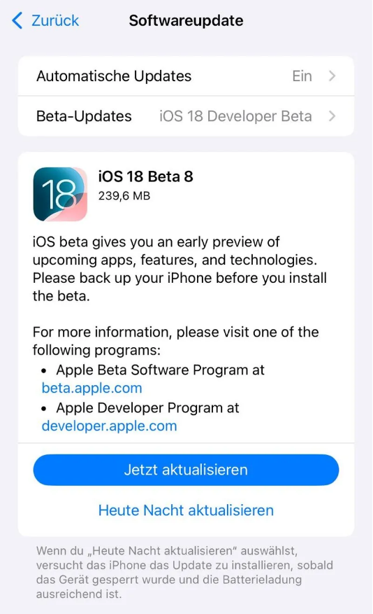 岚山苹果手机维修分享苹果 iOS / iPadOS 18 开发者预览版 Beta 8 发布 